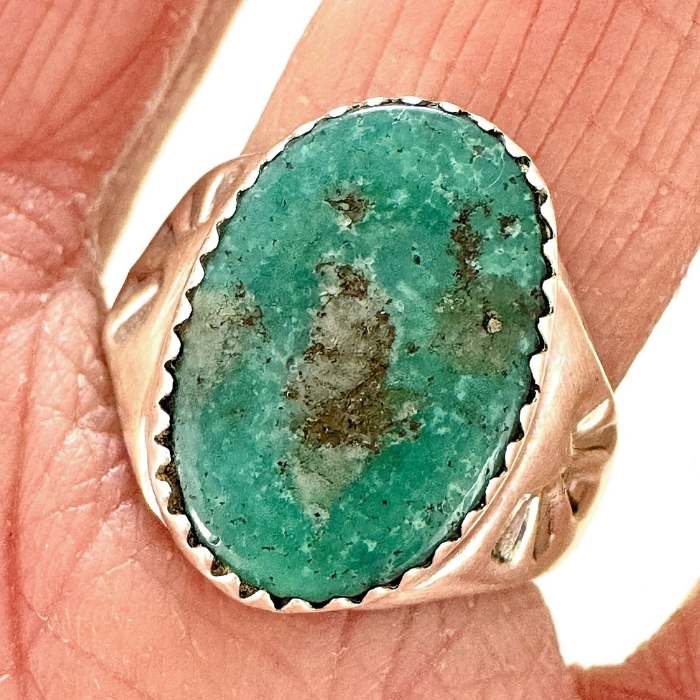 Natural Turquoise Ring Navajo Sz 8 Annie Lincoln Sterling Handmade‎ Band Native